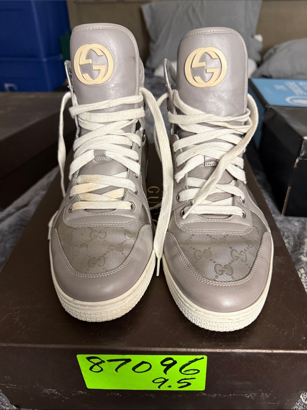 Gucci Taupe High-Top Sneakers with Cream Accents